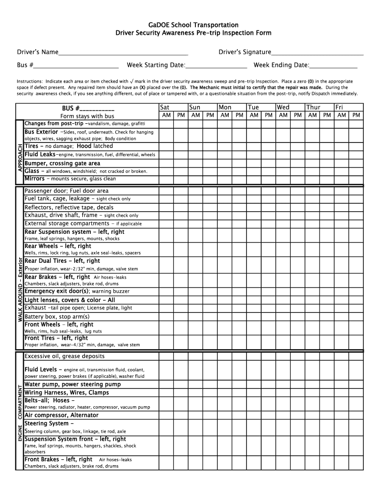 pre trip inspection form pennsylvania state university