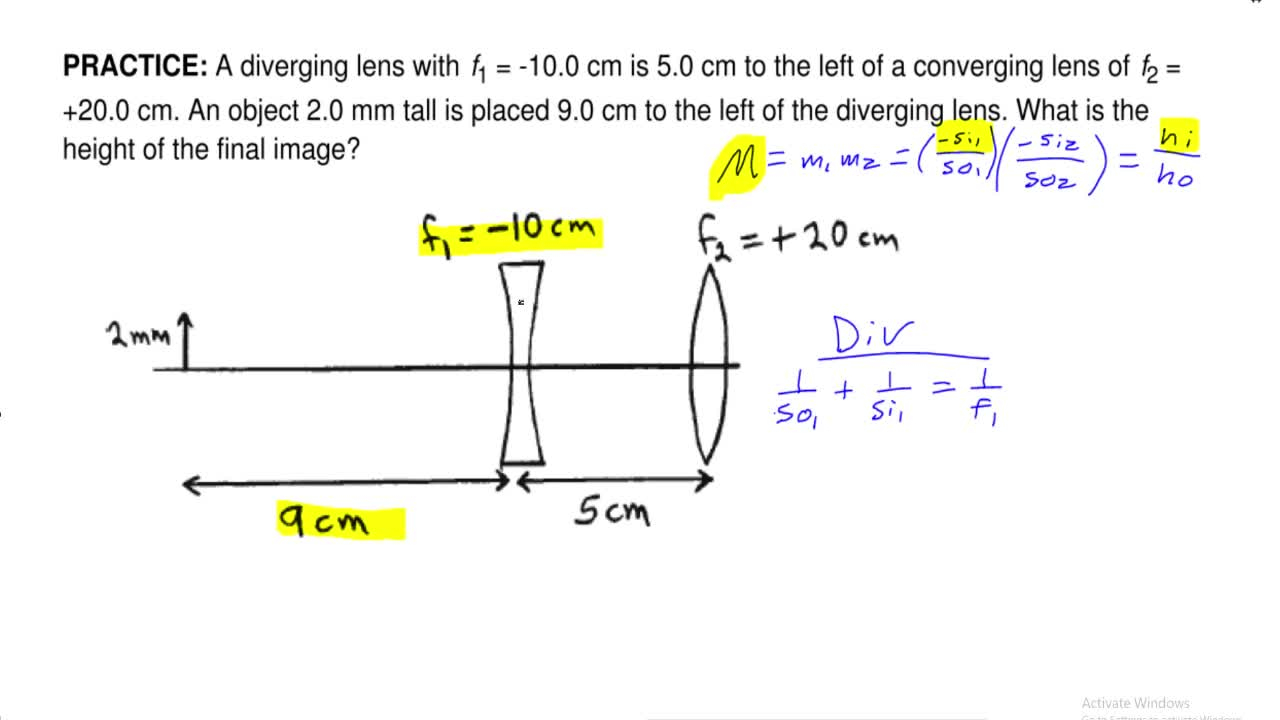 Diverging Lens Diagram A Diverging Lens With F1 100 Cm Is 50 Cm To The Left Of A Converging Lens Of F2 200 Cm An Object 20 Mm Tall Is Placed 90 Cm To The Left Of The Diverging Lens What Is The Height Of The