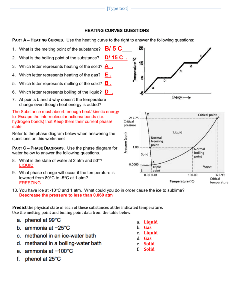 Phase Diagram Of Water A2 Heat Curves Phase Diagram Worksheet Key