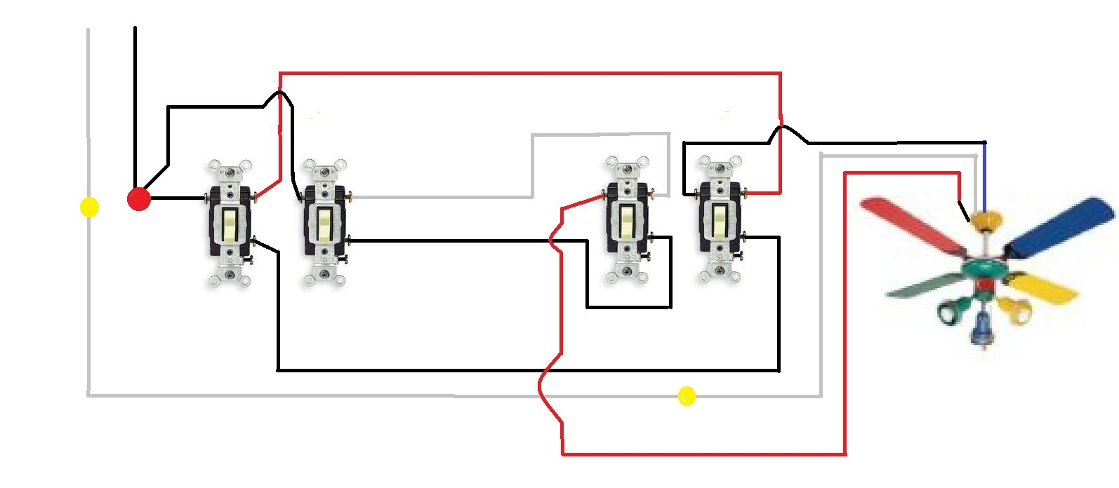 3 Way Switch Diagram Need Help Wiring Ceiling Fan With 4 3way Switches Wiring Diagrams Show