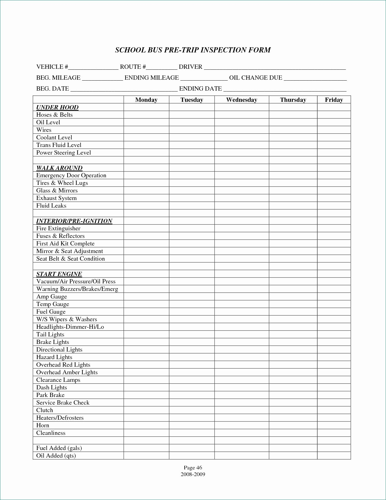 Cdl Pre Trip Inspection Diagram Pre Trip Inspection Checklist Sheet Fancy 8 Best Of Printable School