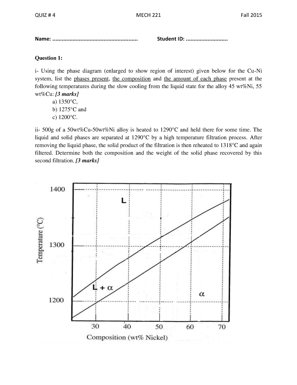 Cu Ni Phase Diagram Practical Quiz 4 Mech 221 Materials Science Studocu