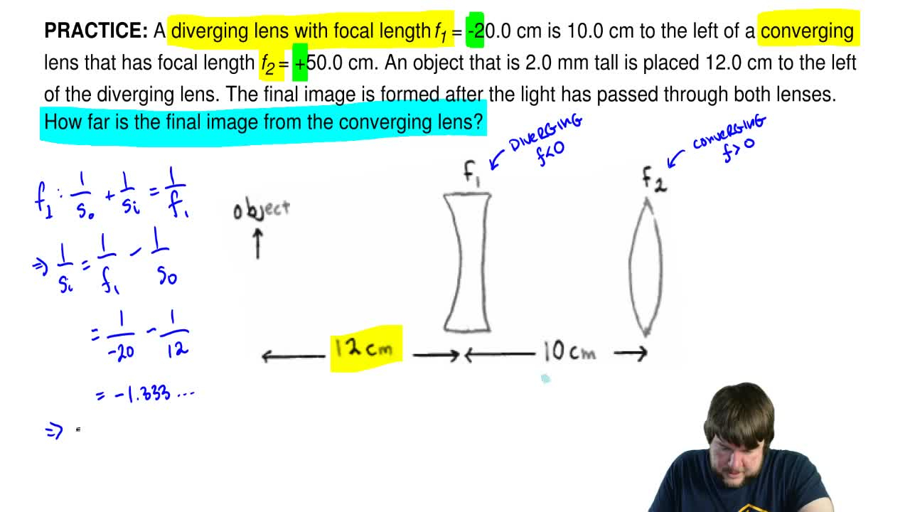 Diverging Lens Diagram A Diverging Lens With Focal Length F1 200 Cm Is 100 Cm To The Left Of A Converging Lens That Has Focal Length F2 500 Cm An Object That Is 20 Mm Tall Is Placed 120 Cm To The Left Of The
