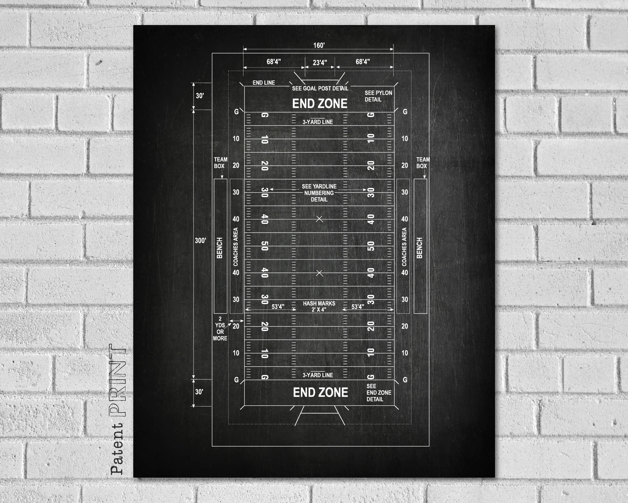 Football Field Diagram Football Field Diagram Football Gifts Football Patent Field Art Sports Decor Football Field High School Sport Football Decor Sf000