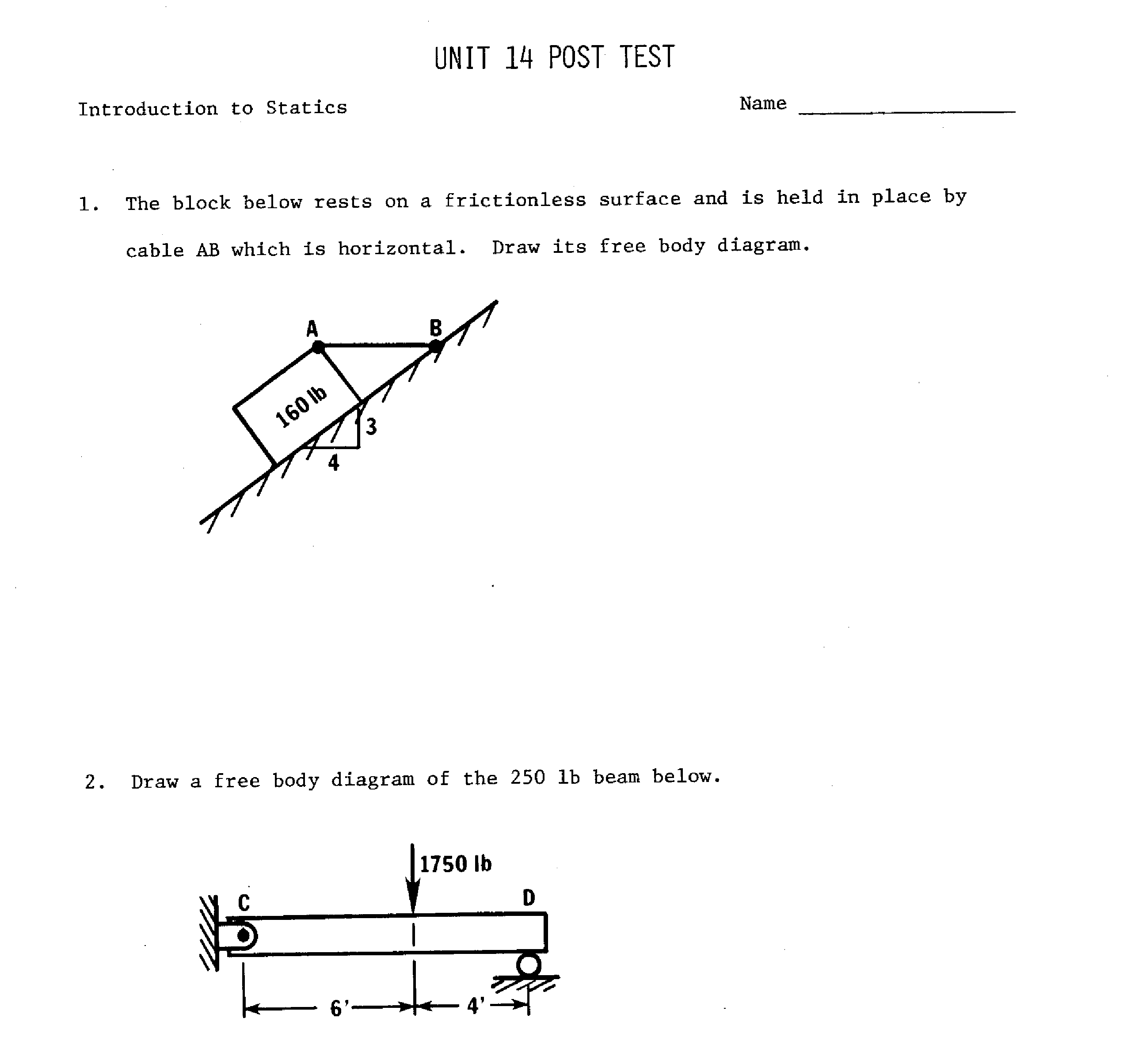 Free Body Diagram Definition Quizzes Post Tests For Introduction To Statics 1974