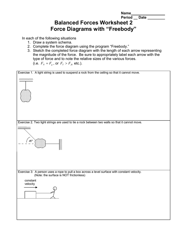 Free Body Diagram Worksheet Balanced Forces Worksheet 2 With Freebody Force Diagrams