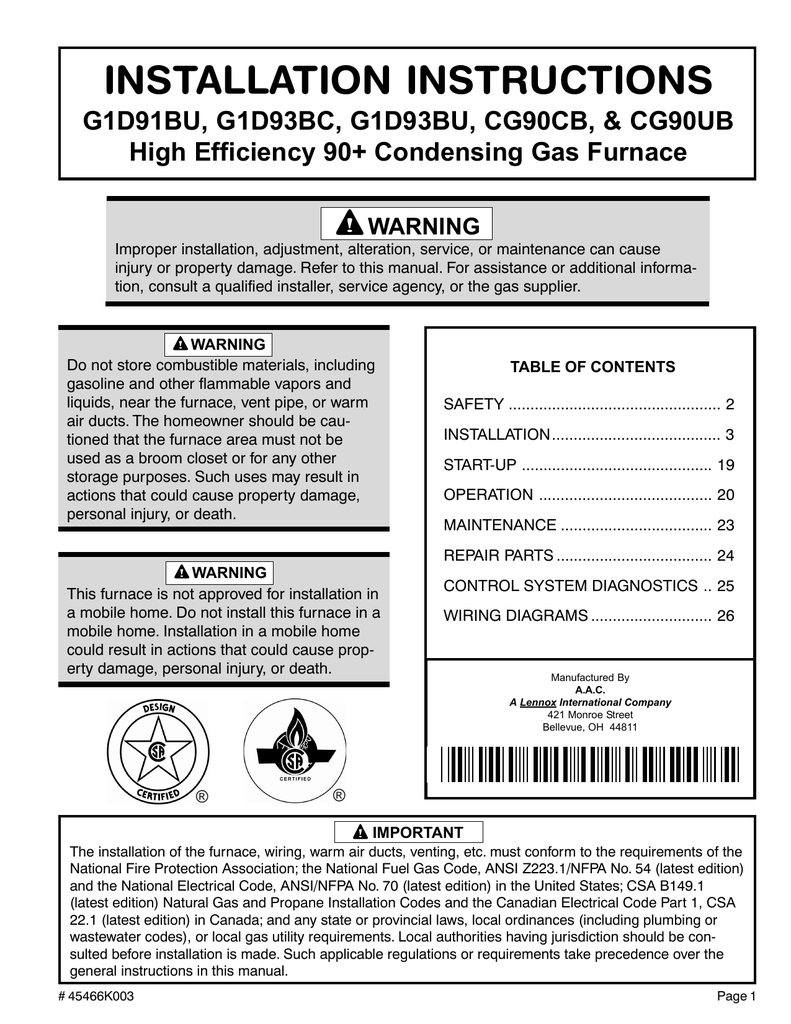 High Efficiency Furnace Venting Diagram G1d91bu G1d93bc G1d93bu Installation Owners Manual Manualzz