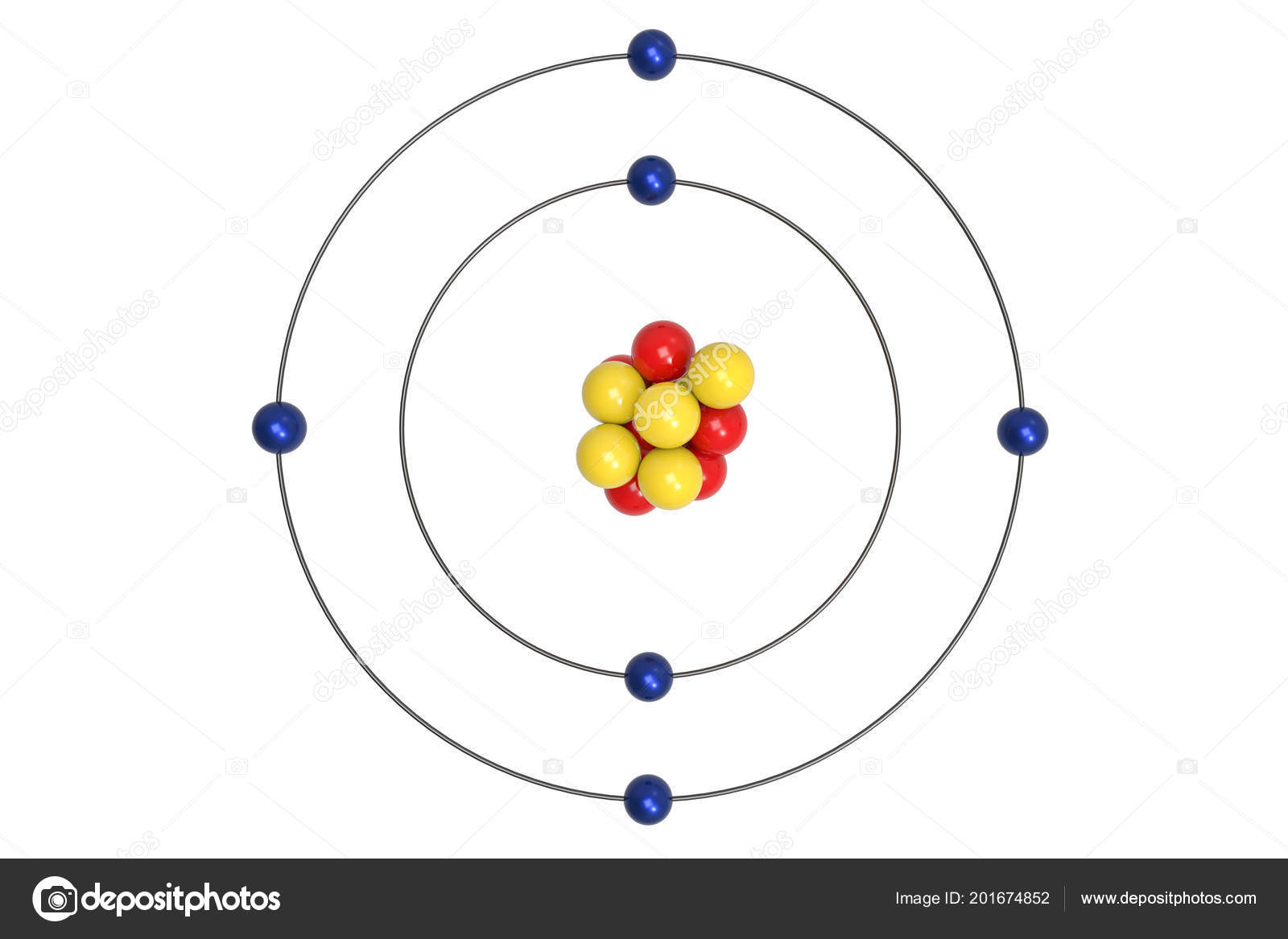 Lithium Bohr Diagram Carbon Atom Bohr Model Proton Neutron Electron Illustration Stock