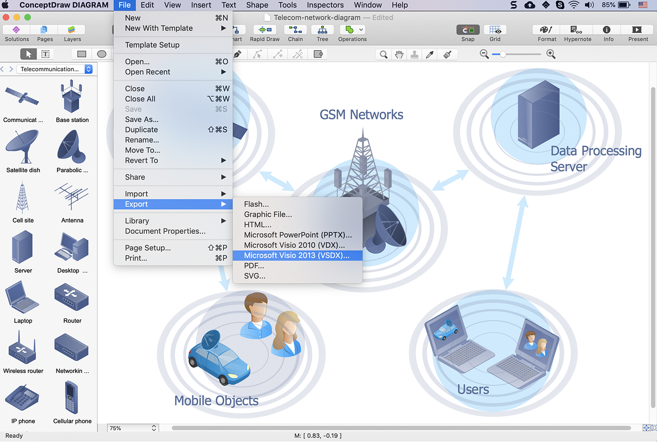 Network Diagram Visio Create A Visio Telecommunication Network Diagram Conceptdraw Helpdesk