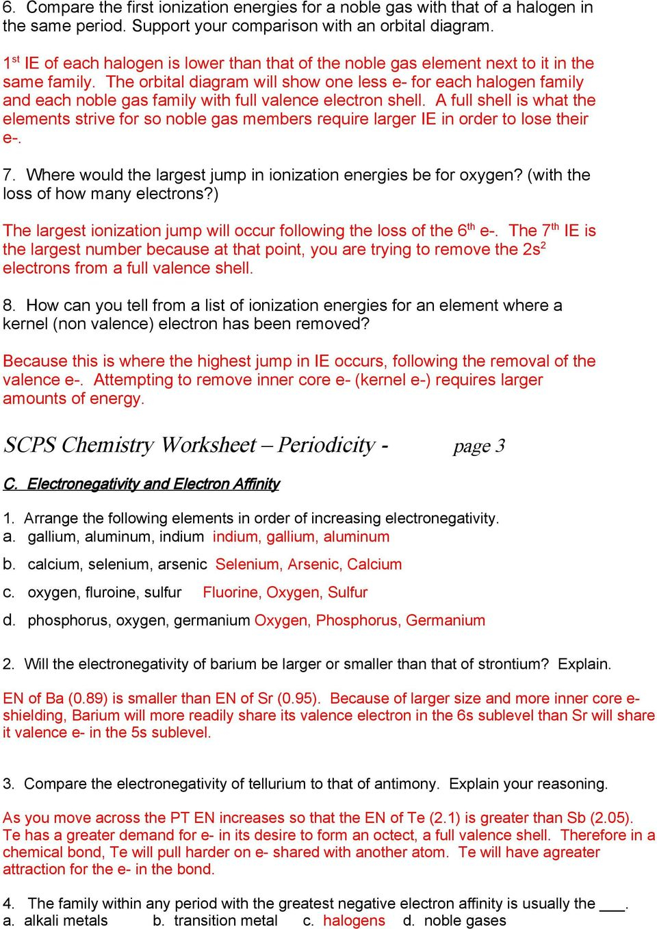 Orbital Diagram For Arsenic Scps Chemistry Worksheet Periodicity A Periodic Table 1 Which Are