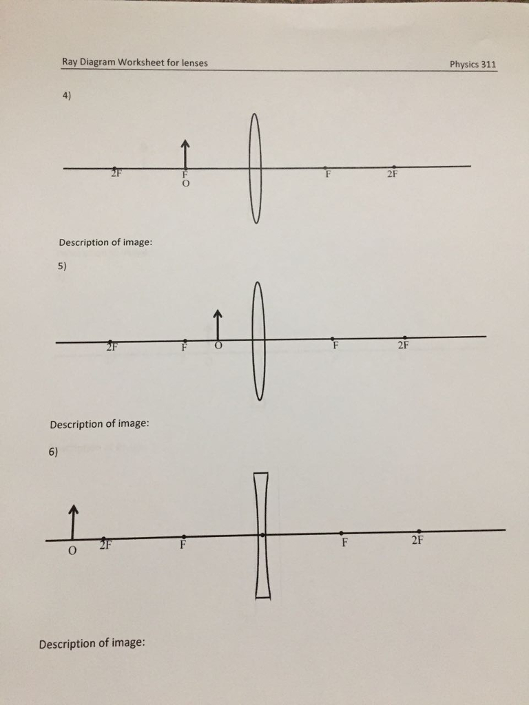 Ray Diagrams For Lenses Solved Ray Diagram Worksheet For Lenses Physics 311 4 2f