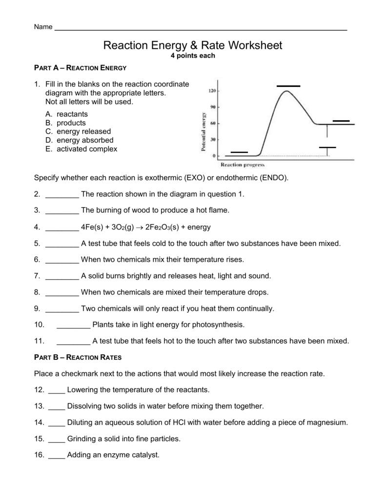 Reaction Coordinate Diagram Reaction Energy Rates Worksheet