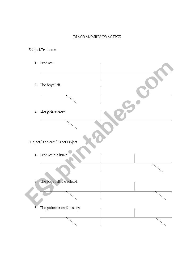 Sentence Diagramming Practice Diagramming Practice With Lines Esl Worksheet Bmcq