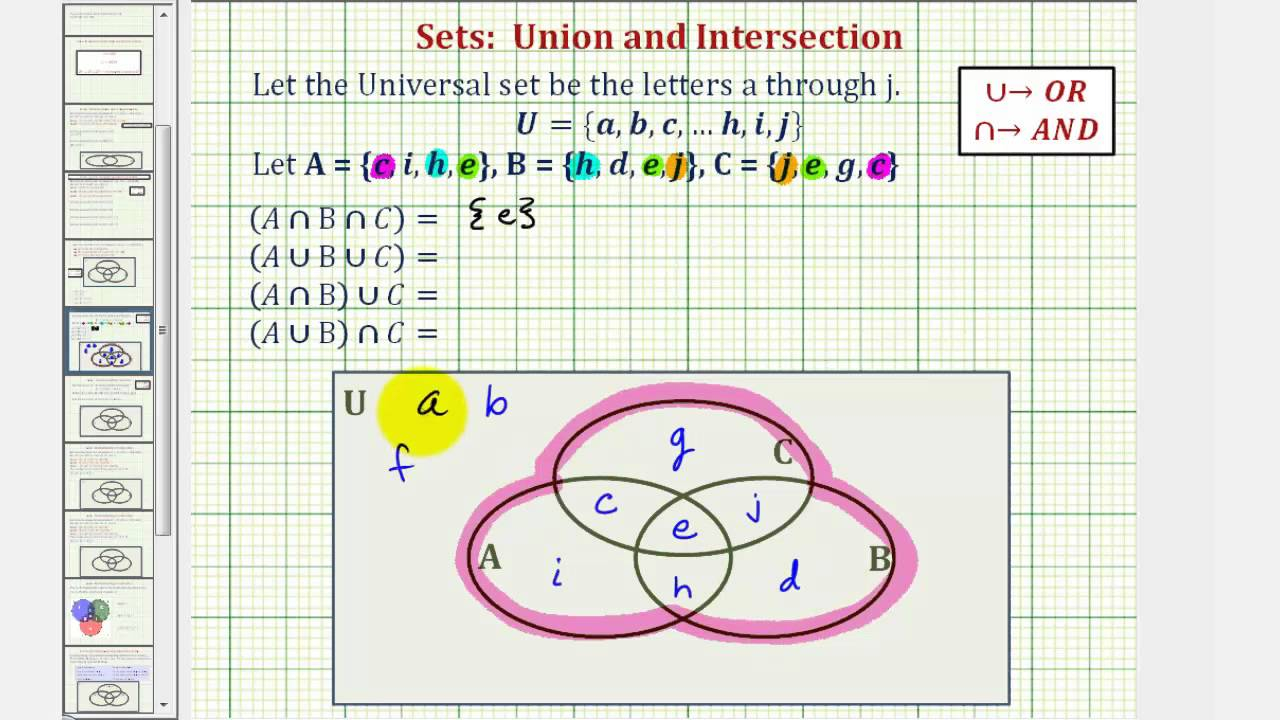 Venn Diagram Union Ex Find Intersections And Unions Of Three Sets Using A Venn Diagram Short