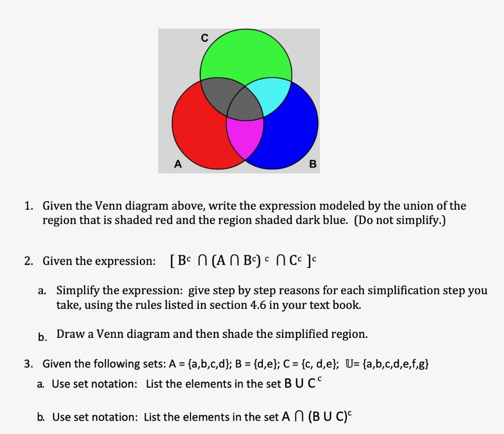 Venn Diagram Union Solved Given The Venn Diagram Above Write The Expression